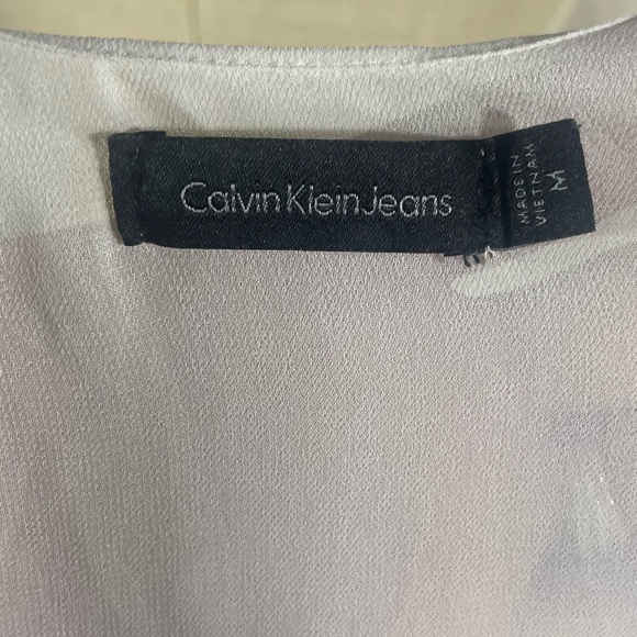 Calvin Klein White Sheer Blouse with Black/Yellow stripes. Oversized Size M - Picture 4 of 4